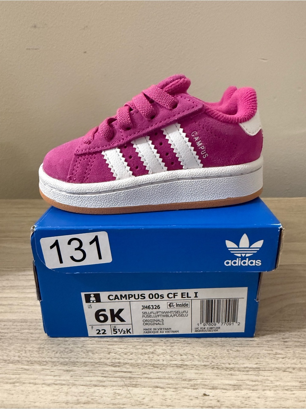 adidas Kids Campus Hot Pink Suede Sneaker with White Stripes